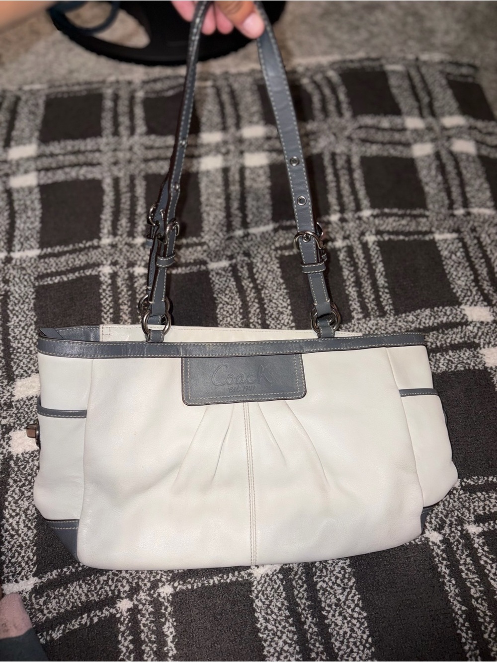 Coach Cream Shoulder Bag with Gray Trim